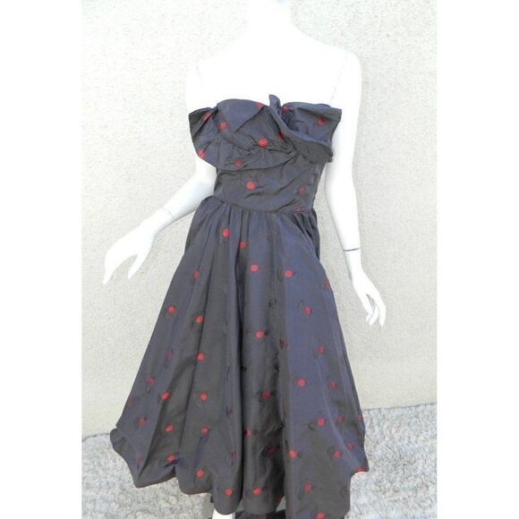 CEIL‎ CHAPMAN  Pinup Dress Blue Red Cherries Vintage Rockabilty Size Small - Picture 6 of 13